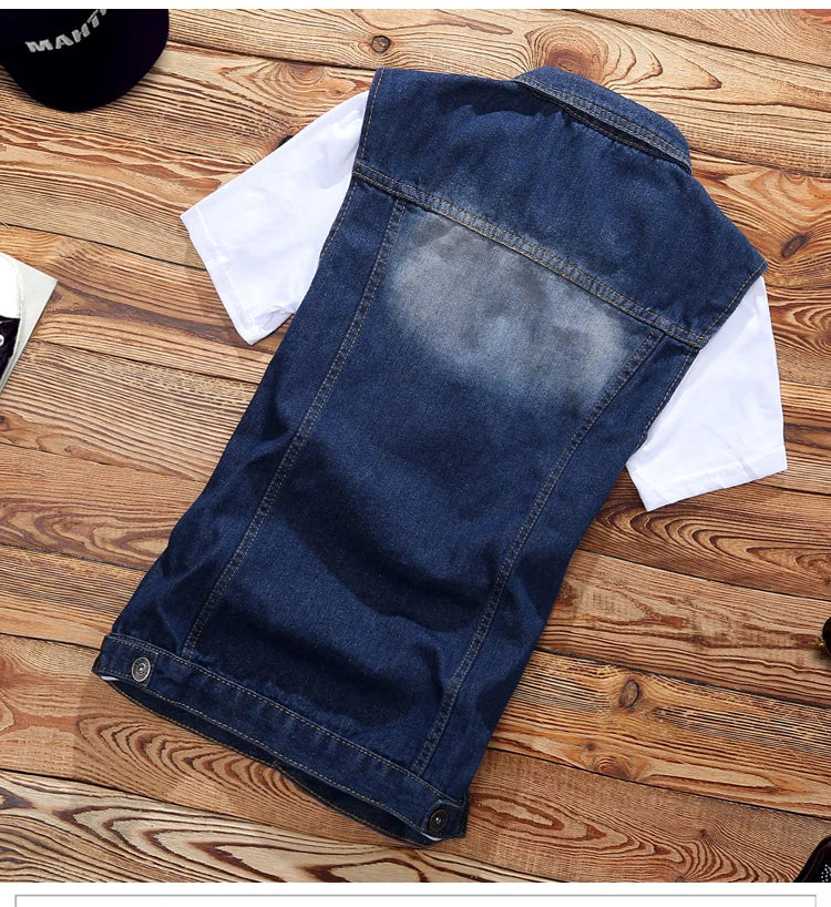 2021 New Thin Mens Vest Trousers 2pcs Set Denim Waistcoat Pencil Pants Casual Boys Slim Fit Single Breasted