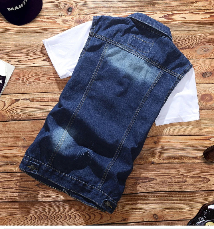 2021 New Thin Mens Vest Trousers 2pcs Set Denim Waistcoat Pencil Pants Casual Boys Slim Fit Single Breasted