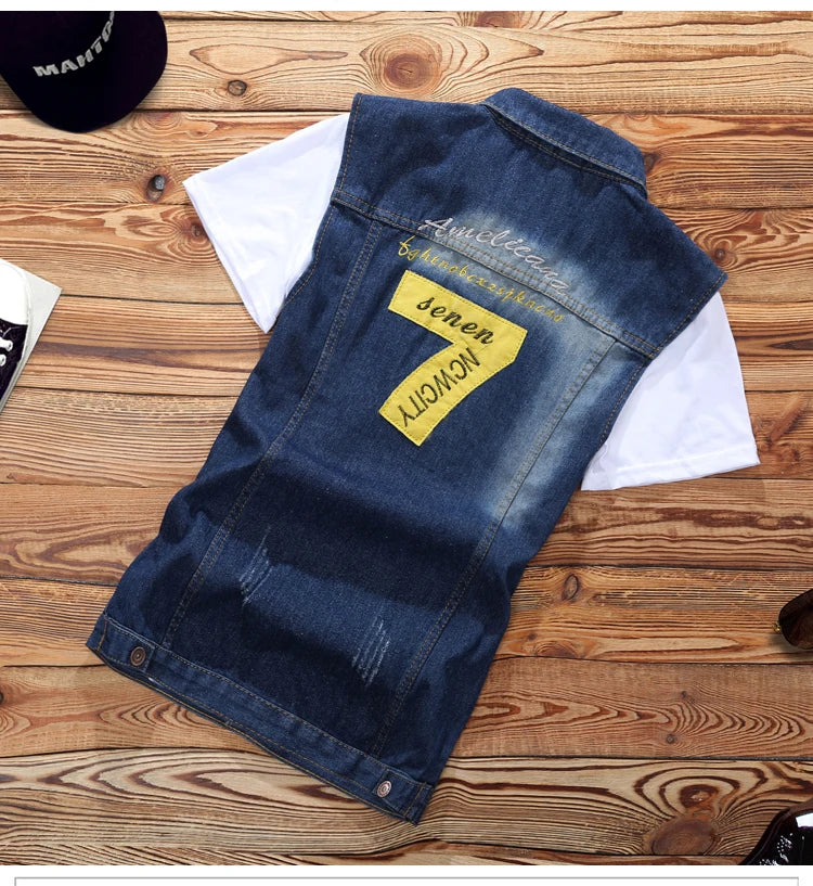 2021 New Thin Mens Vest Trousers 2pcs Set Denim Waistcoat Pencil Pants Casual Boys Slim Fit Single Breasted