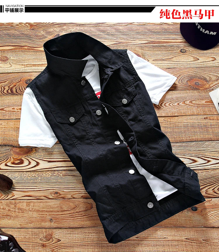 2021 New Thin Mens Vest Trousers 2pcs Set Denim Waistcoat Pencil Pants Casual Boys Slim Fit Single Breasted