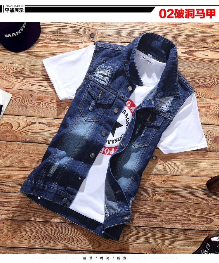 2021 New Thin Mens Vest Trousers 2pcs Set Denim Waistcoat Pencil Pants Casual Boys Slim Fit Single Breasted