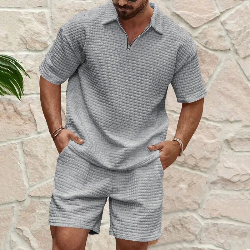 2024 Summer New Men's Casual Trend Fashion Comfortable Solid Color Polo Sport Set