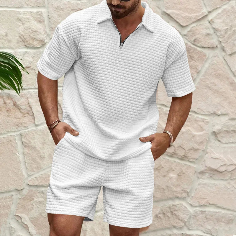 2024 Summer New Men's Casual Trend Fashion Comfortable Solid Color Polo Sport Set