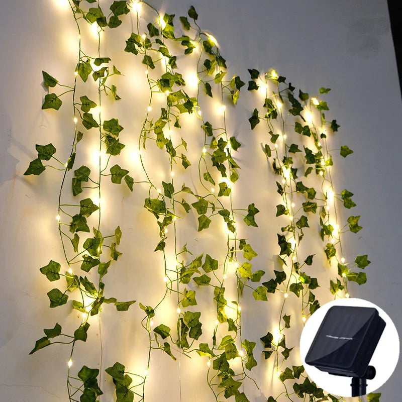 Solar Artificial Leaf Led String Flower Lights Garland Christmas Decoration Outdoor Room Curtain Lamp Wedding Party Garden Decor