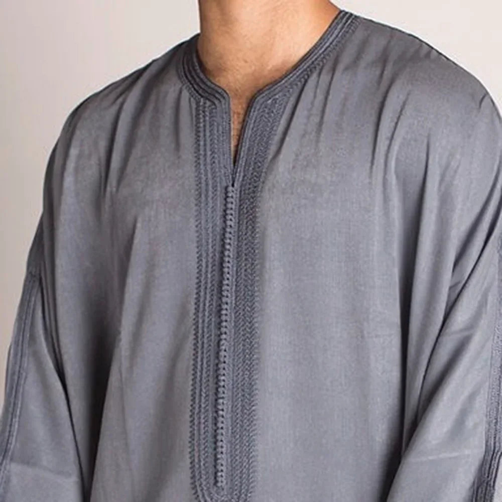 New 2024 Traditional Muslim Clothing Eid Middle East Jubba Thobe Men Thobe Arab Muslim Robes with Long Sleeves Gifts for Husband