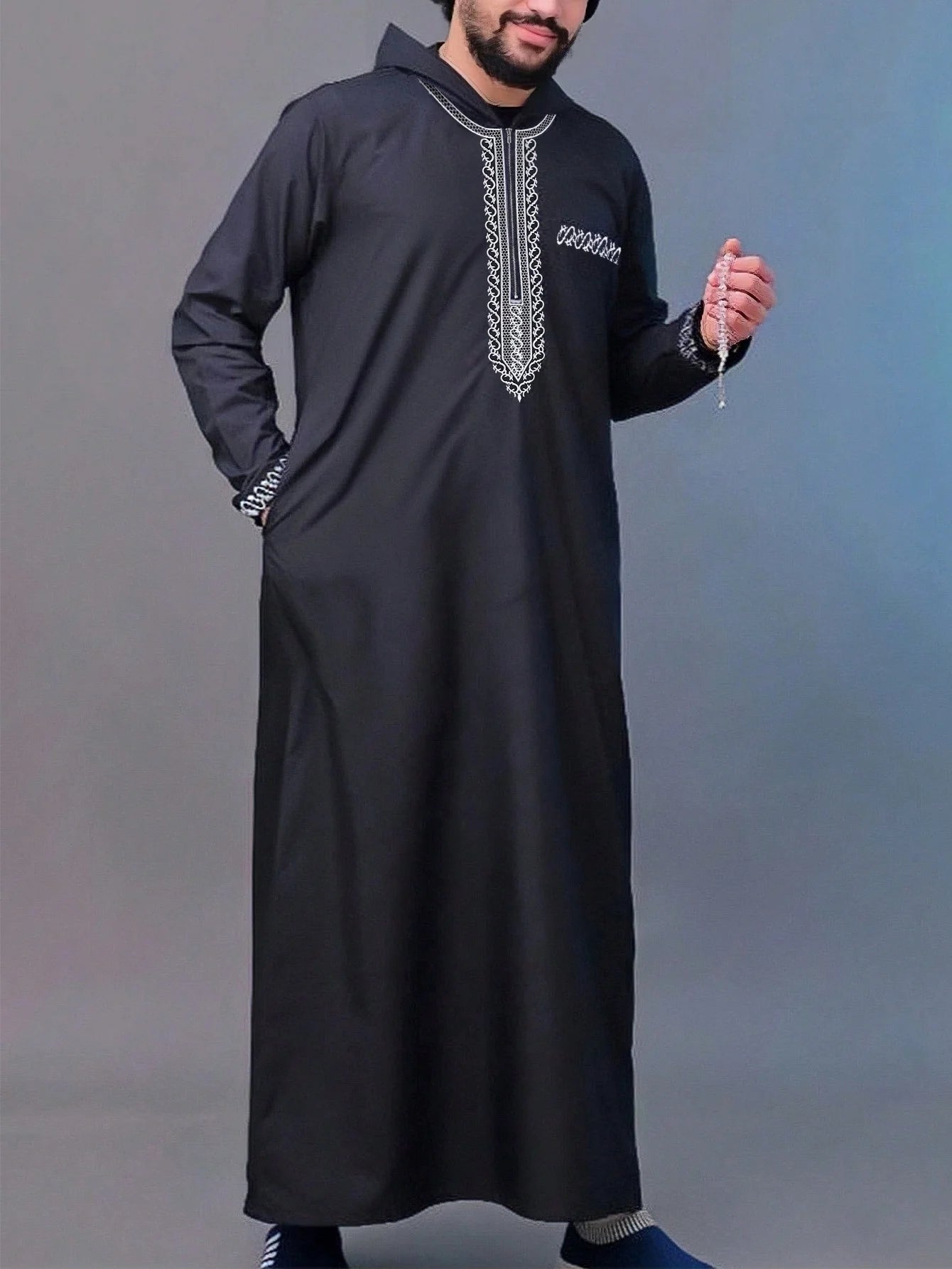 New men's loose hooded robe Luxury embroidered long sleeve Muslim garment robe Juba Sobi Traditional men's robe