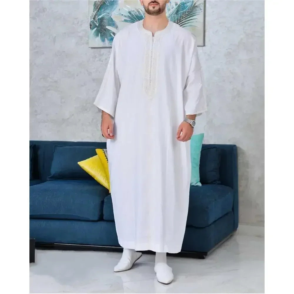 New 2024 Traditional Muslim Clothing Eid Middle East Jubba Thobe Men Thobe Arab Muslim Robes with Long Sleeves Gifts for Husband