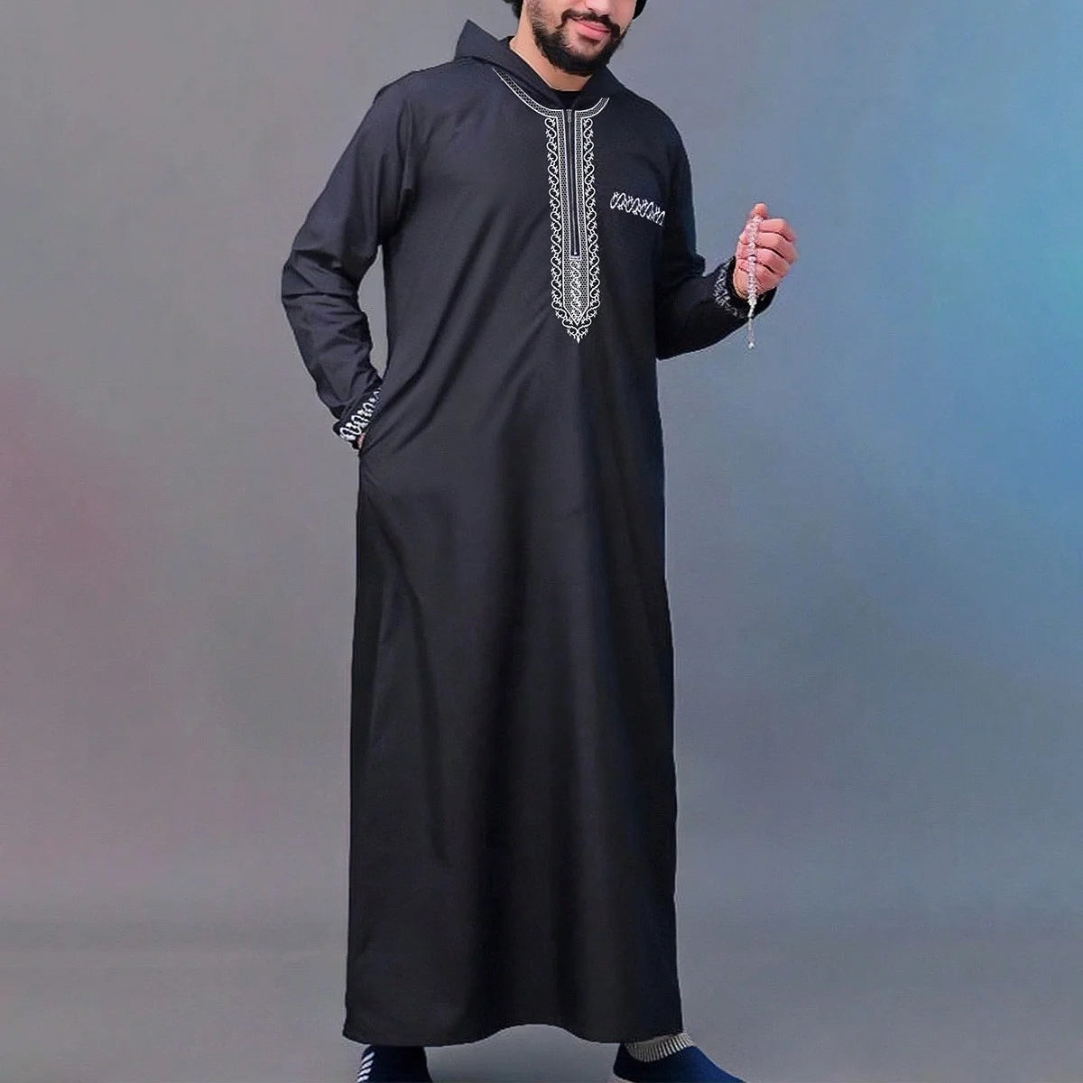 New men's loose hooded robe Luxury embroidered long sleeve Muslim garment robe Juba Sobi Traditional men's robe