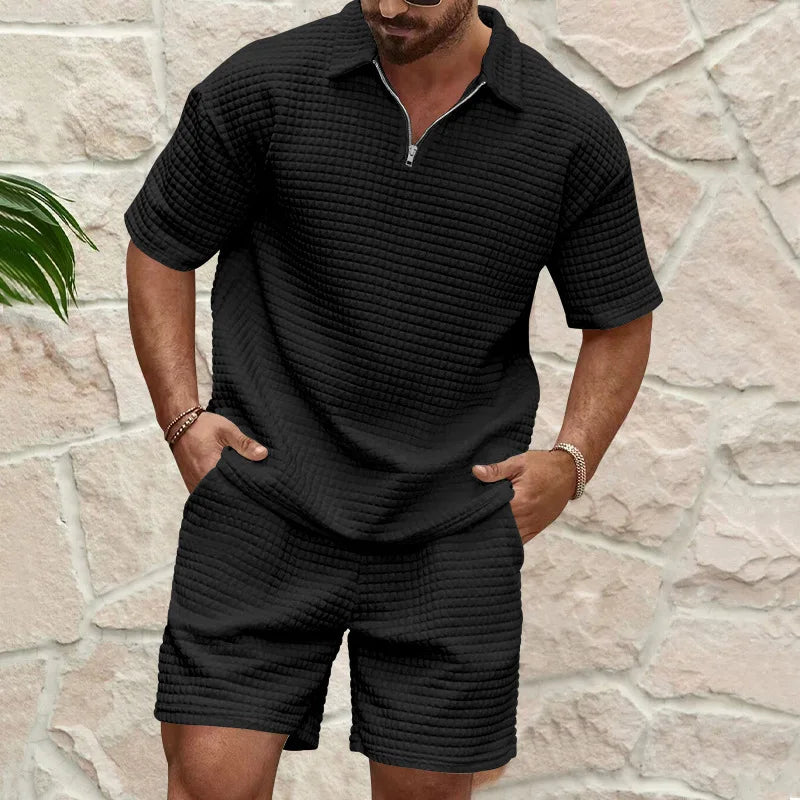 2024 Summer New Men's Casual Trend Fashion Comfortable Solid Color Polo Sport Set