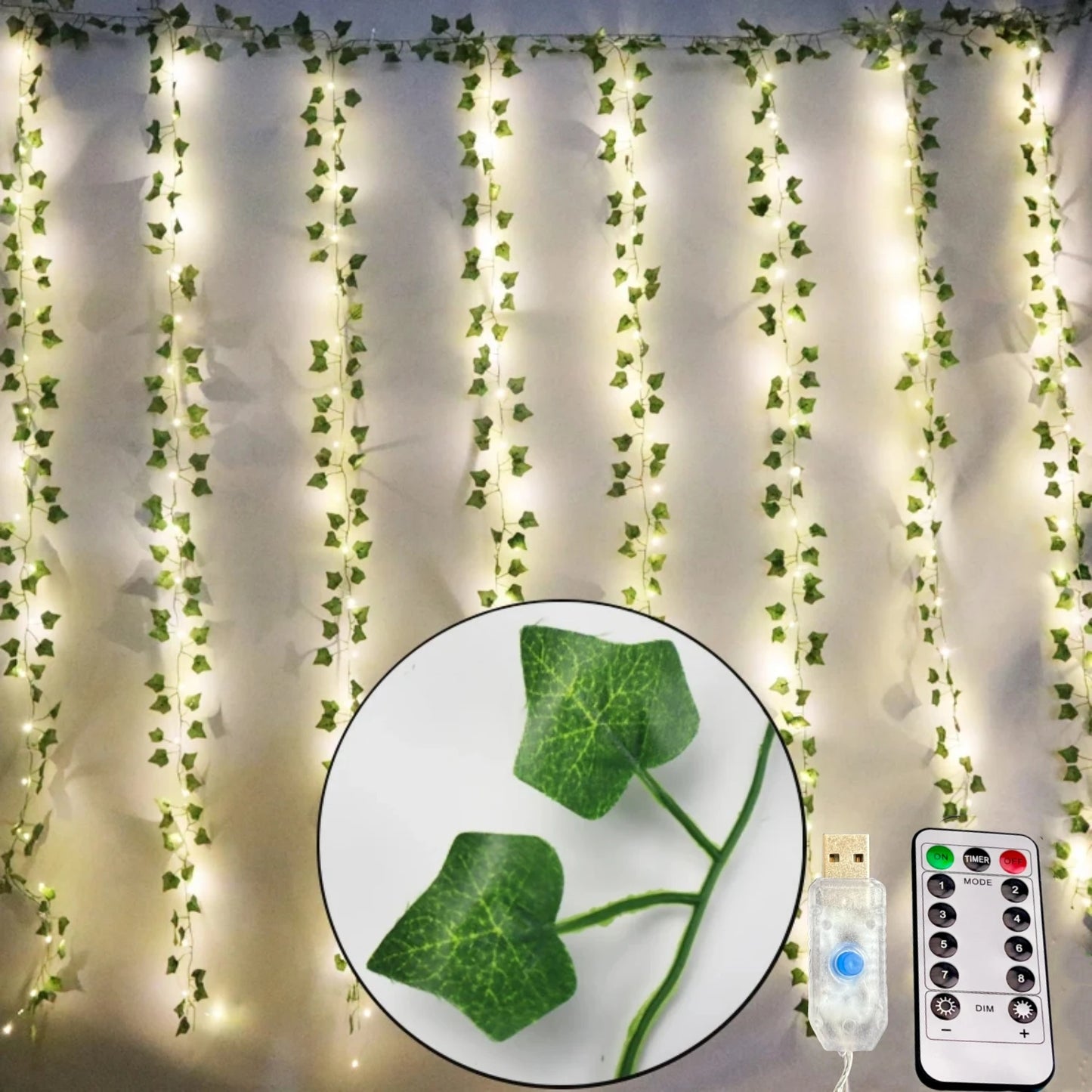 USB Maple Leaf Curtain Lights Artificial Garland Ivy Green Leaves Hanging Plants for Room Garden Party Wedding Wall Decoration