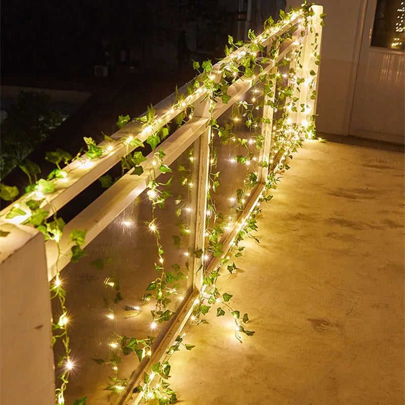 Solar Artificial Leaf Led String Flower Lights Garland Christmas Decoration Outdoor Room Curtain Lamp Wedding Party Garden Decor