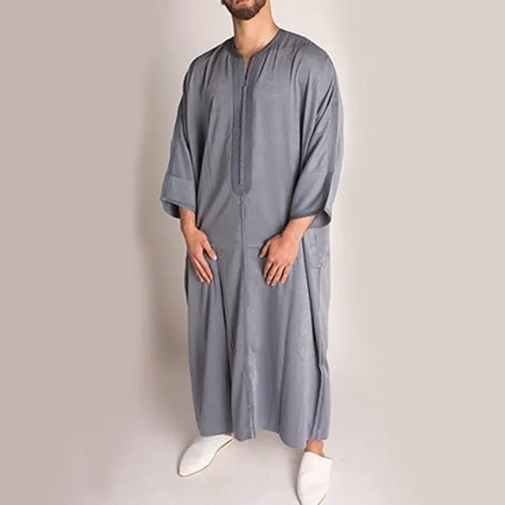 New 2024 Traditional Muslim Clothing Eid Middle East Jubba Thobe Men Thobe Arab Muslim Robes with Long Sleeves Gifts for Husband