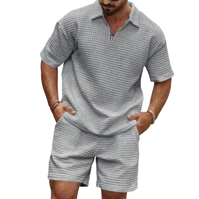 2024 Summer New Men's Casual Trend Fashion Comfortable Solid Color Polo Sport Set