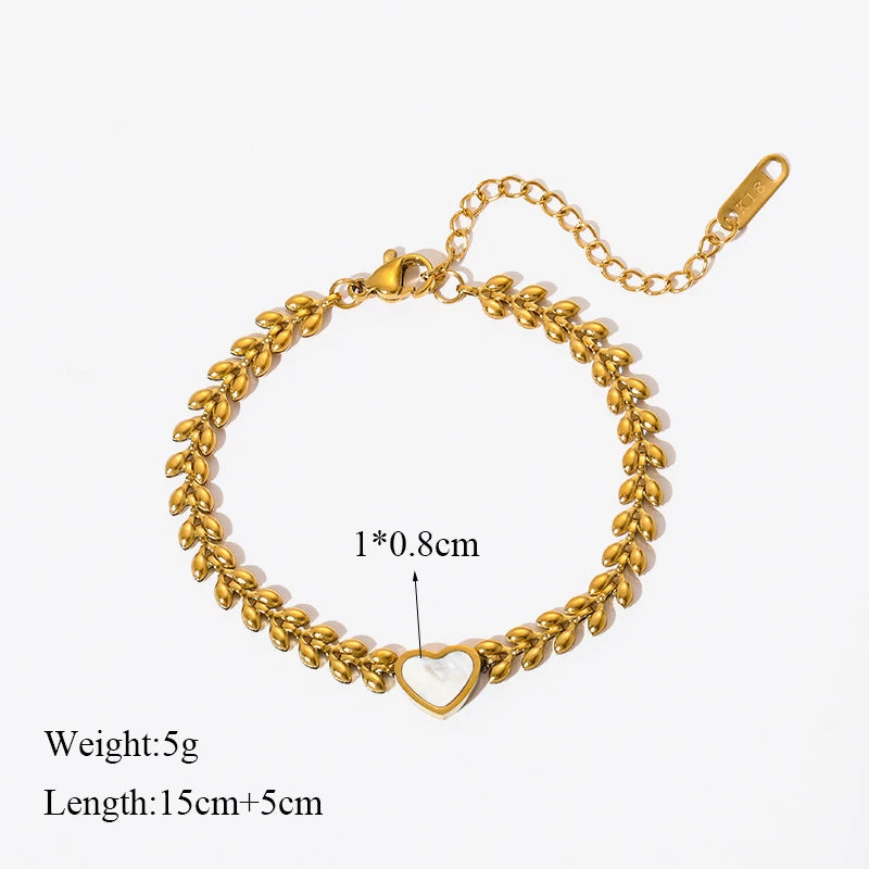 GANEMLY Trendy Gold Color Flower Heart Zircon Bracelet Bangle Stainless Steel Waterproof Jewelry For Women Party Gift pulseras