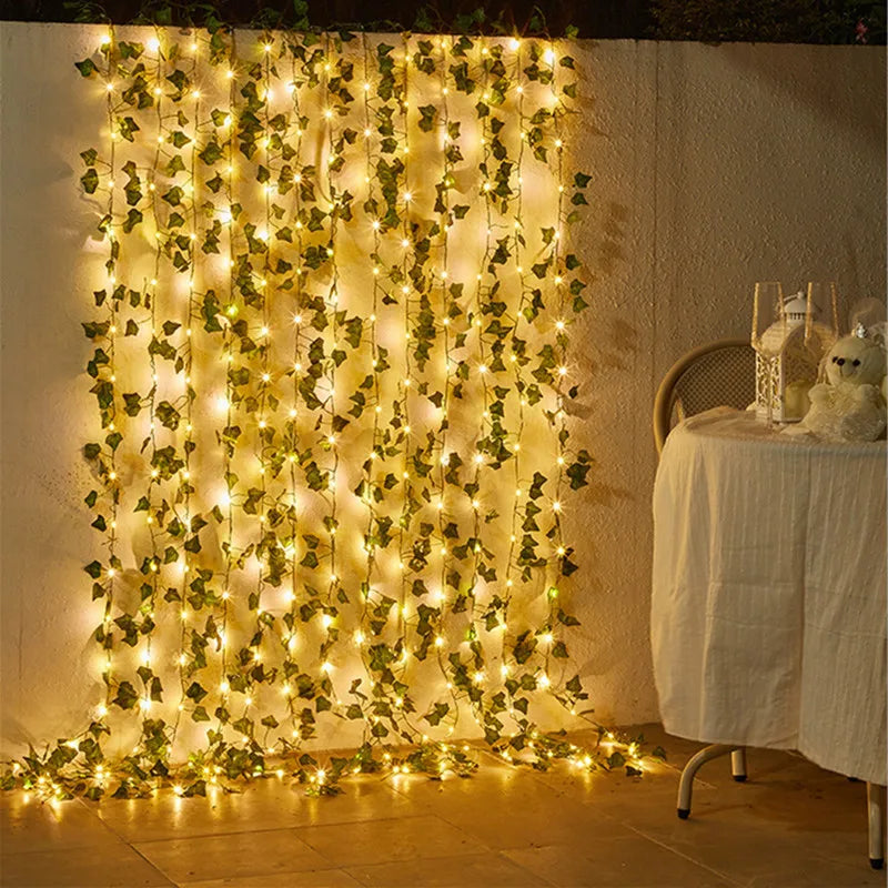 Solar Artificial Leaf Led String Flower Lights Garland Christmas Decoration Outdoor Room Curtain Lamp Wedding Party Garden Decor