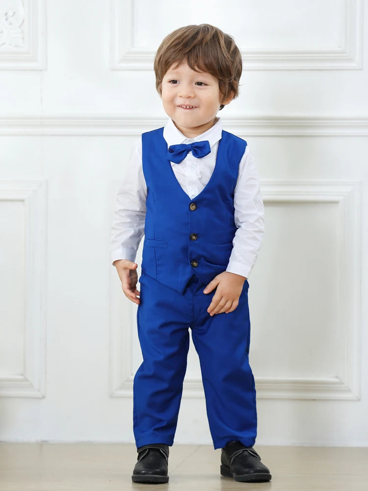 Gentleman Outfits Birthday Costume for Boy Children Spring Autumn Boutique Clothing Set Solid Vest Suit Kids Cotton Formal Wears