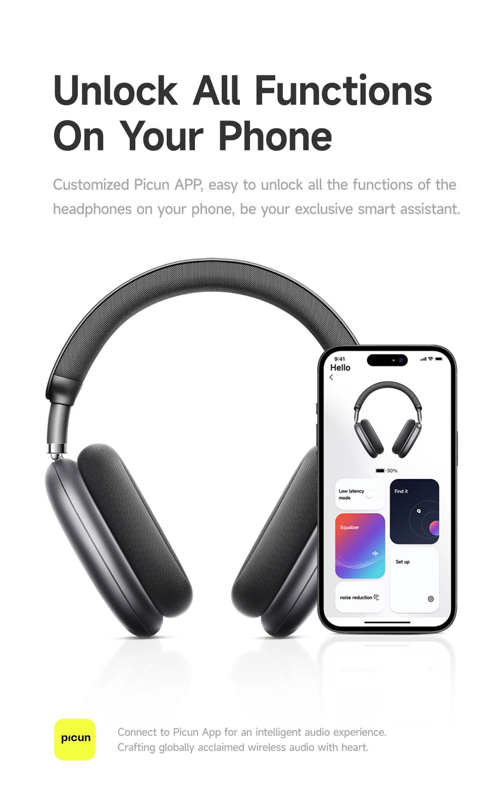 Picun F8 Pro ANC Wireless Headphones 3D Spatial Audio Head Tracking -52dB ANC HIFI Bluetooth Headset ENC HD Mic Low-Latency APP