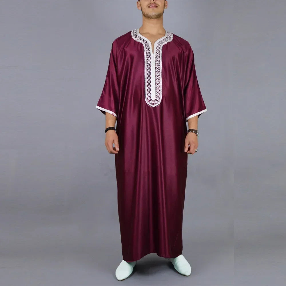 New 2024 Traditional Muslim Clothing Eid Middle East Jubba Thobe Men Thobe Arab Muslim Robes with Long Sleeves Gifts for Husband