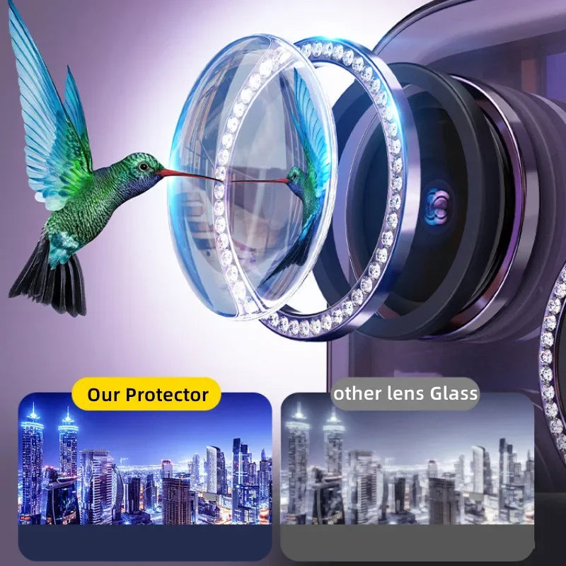 For IPhone 14 15 16 Pro Max 16Plus Luxury Diamond Camera Protector Metal Ring Lens Tempered Glass On Iphone 16 16Pro 14Promax