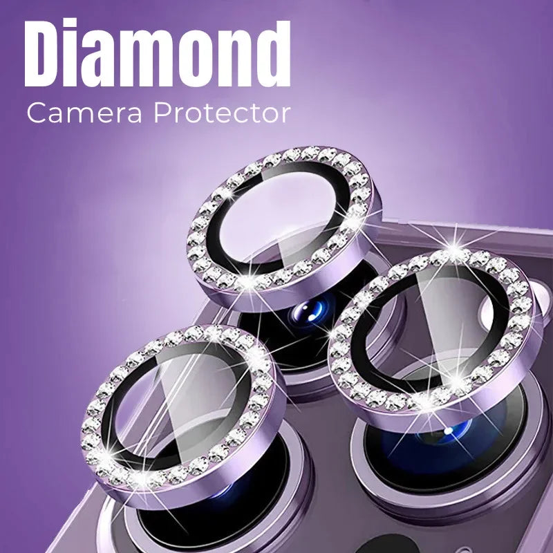 For IPhone 14 15 16 Pro Max 16Plus Luxury Diamond Camera Protector Metal Ring Lens Tempered Glass On Iphone 16 16Pro 14Promax