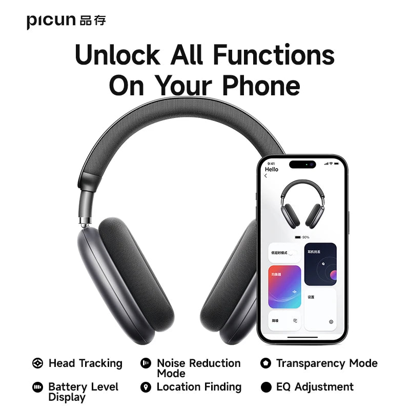 Picun F8 Pro ANC Wireless Headphones 3D Spatial Audio Head Tracking -52dB ANC HIFI Bluetooth Headset ENC HD Mic Low-Latency APP