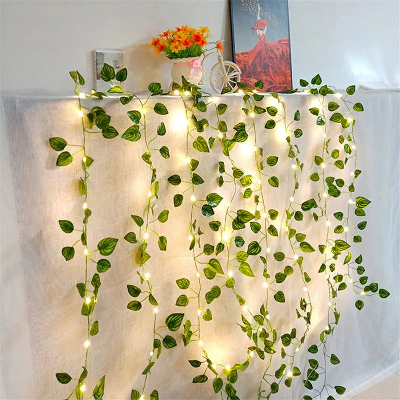 Solar Artificial Leaf Led String Flower Lights Garland Christmas Decoration Outdoor Room Curtain Lamp Wedding Party Garden Decor