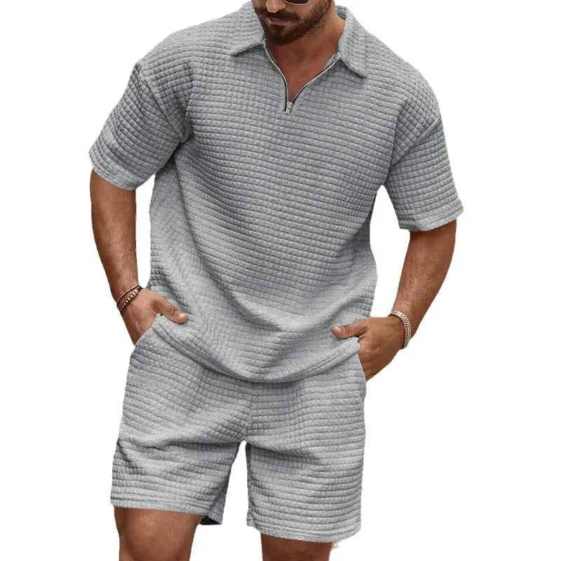 2024 Summer New Men's Casual Trend Fashion Comfortable Solid Color Polo Sport Set