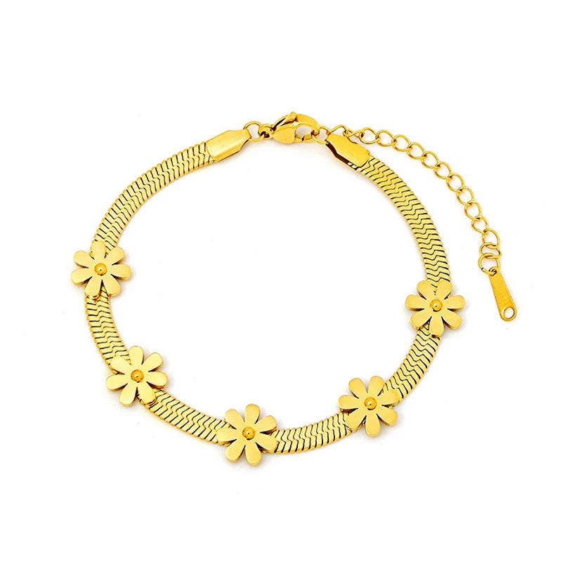 316L Stainless Steel New Fashion Fine Jewelry 7 Different Styles Heart Daisy Bamboo Knots Charm Thick Chain Bracelets For Women