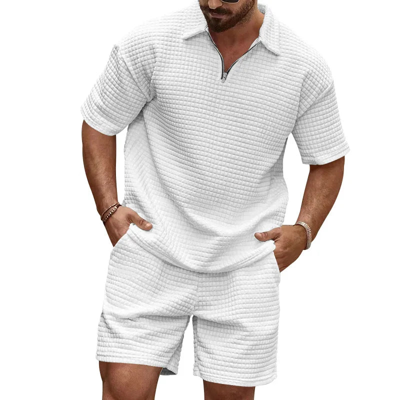 2024 Summer New Men's Casual Trend Fashion Comfortable Solid Color Polo Sport Set