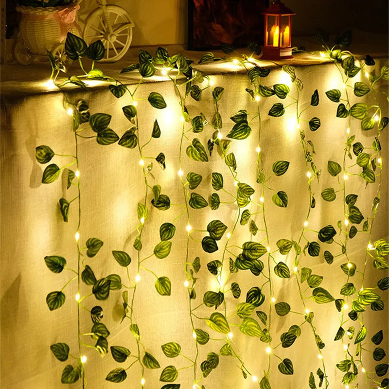 Solar Artificial Leaf Led String Flower Lights Garland Christmas Decoration Outdoor Room Curtain Lamp Wedding Party Garden Decor