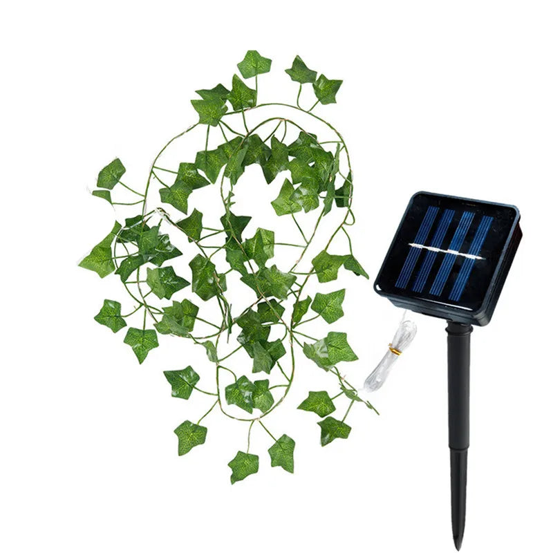 Solar Artificial Leaf Led String Flower Lights Garland Christmas Decoration Outdoor Room Curtain Lamp Wedding Party Garden Decor