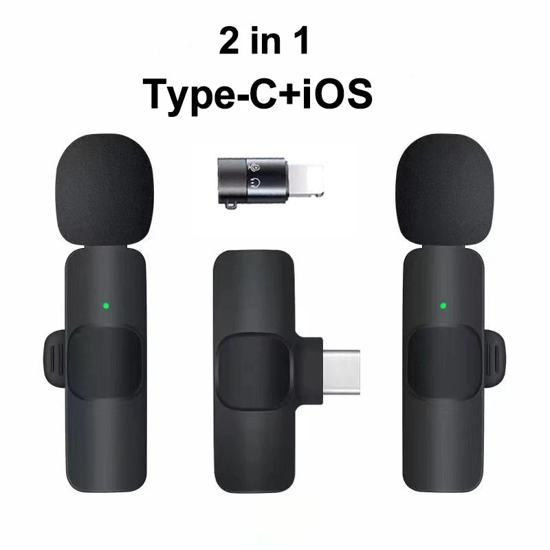 Wireless Lavalier Microphone Portable Audio Video Recording Mini Mic For iPhone Android Live Broadcast Gaming Phone With Receive