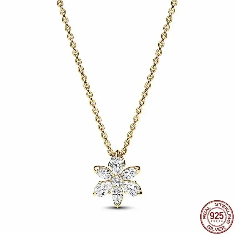 New 925 sterling silver gold droplet pearl snowflake pendant necklace exquisite and luxurious women's charm jewelry gift