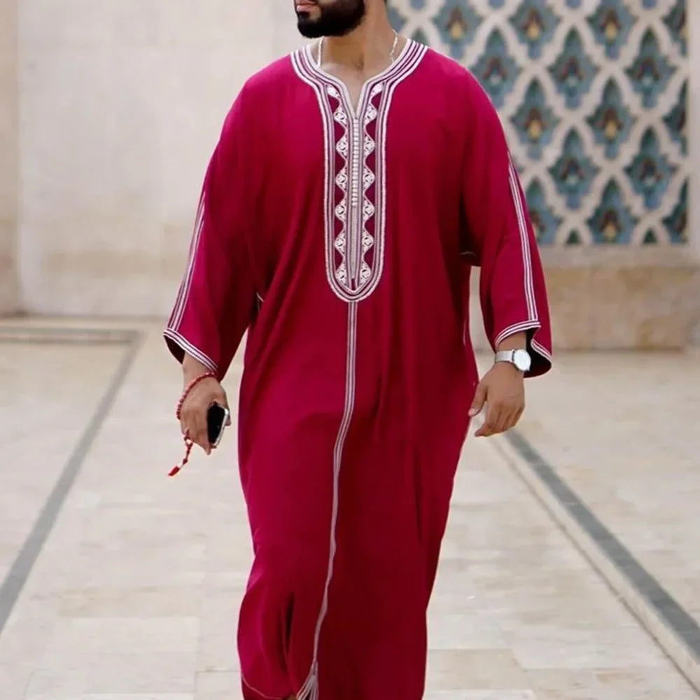 New 2024 Traditional Muslim Clothing Eid Middle East Jubba Thobe Men Thobe Arab Muslim Robes with Long Sleeves Gifts for Husband