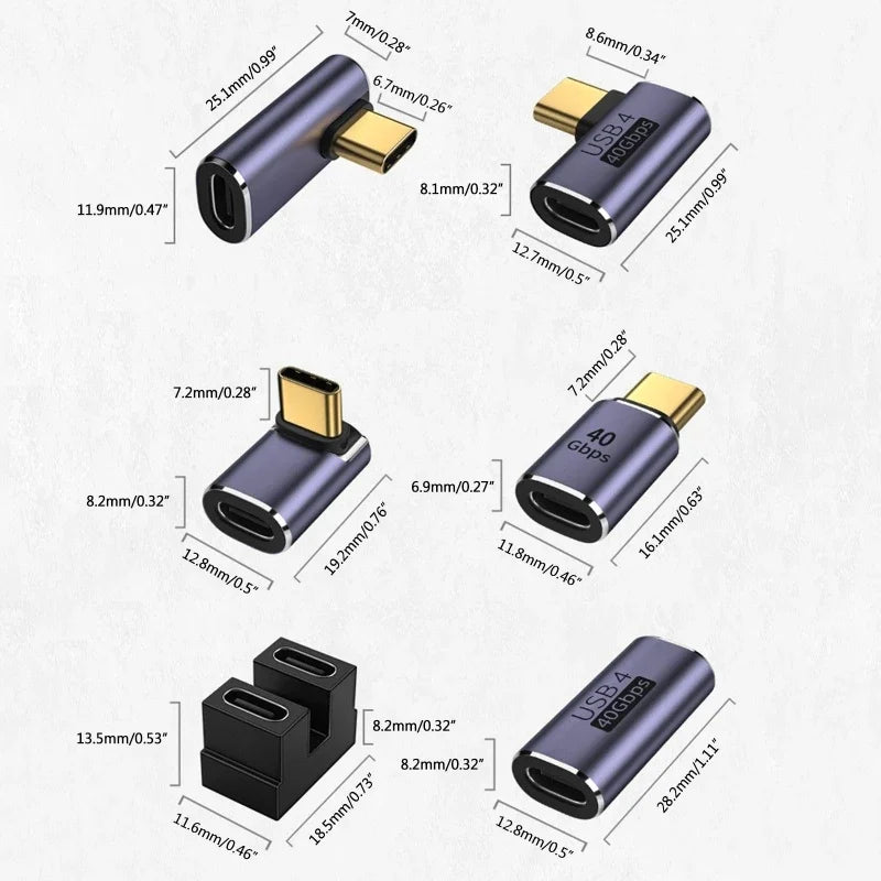 USB 4.0 PD 100W 8K 60Hz Charger Connector for Macbook 40Gbps High Speed USB C OTG U-Shape Straight Angle Male to Female Adapter