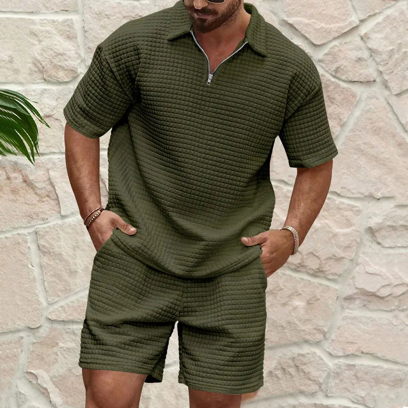 2024 Summer New Men's Casual Trend Fashion Comfortable Solid Color Polo Sport Set