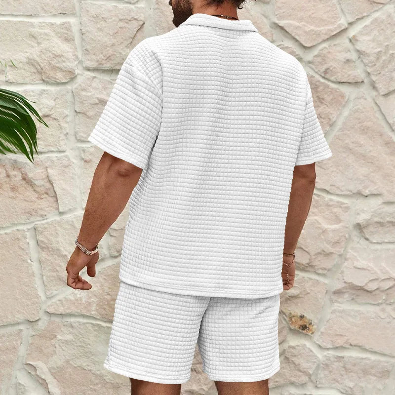 2024 Summer New Men's Casual Trend Fashion Comfortable Solid Color Polo Sport Set