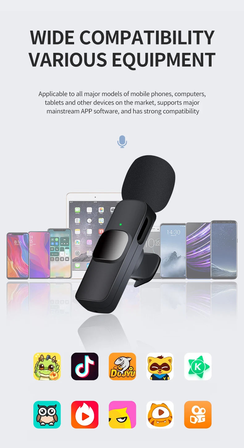 Wireless Lavalier Microphone Portable Audio Video Recording Mini Mic For iPhone Android Live Broadcast Gaming Phone With Receive