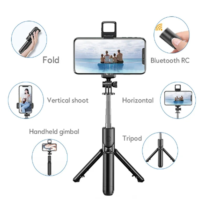 Wireless Selfie Stick Tripod Stand with Light Bluetooth Remote Extendable Tripod for iPhone Mobile Phone Tiktok Live Streaming