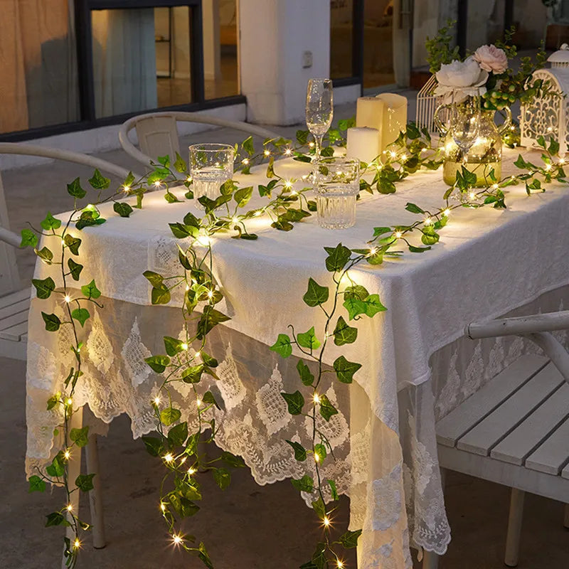 Solar Artificial Leaf Led String Flower Lights Garland Christmas Decoration Outdoor Room Curtain Lamp Wedding Party Garden Decor