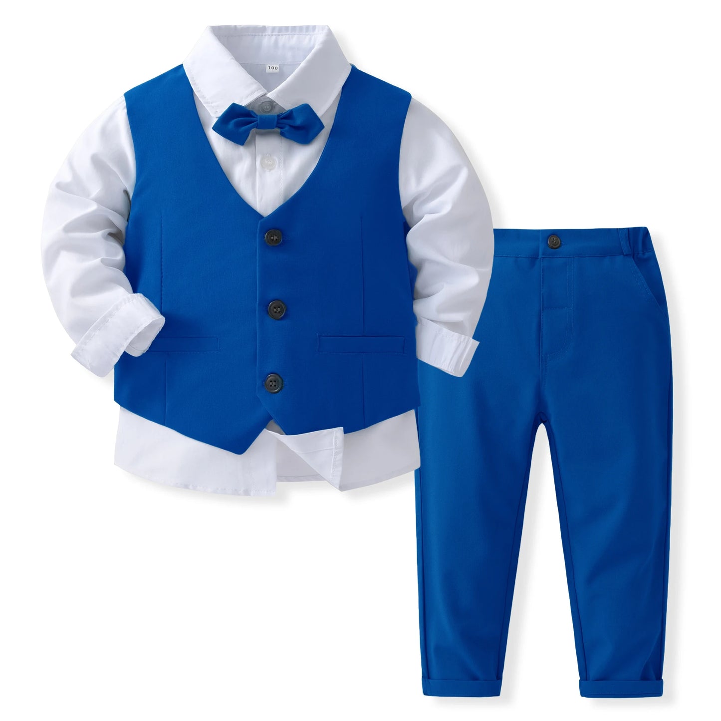 Gentleman Outfits Birthday Costume for Boy Children Spring Autumn Boutique Clothing Set Solid Vest Suit Kids Cotton Formal Wears