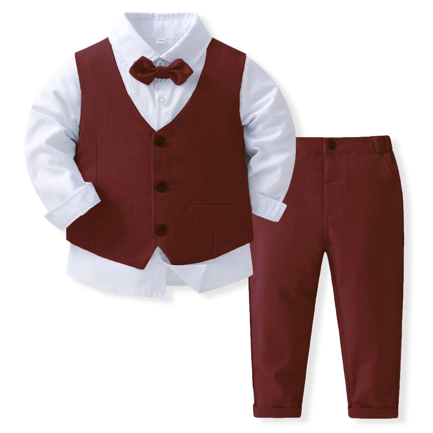 Gentleman Outfits Birthday Costume for Boy Children Spring Autumn Boutique Clothing Set Solid Vest Suit Kids Cotton Formal Wears