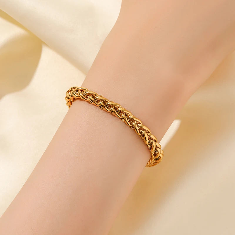 GANEMLY Trendy Gold Color Flower Heart Zircon Bracelet Bangle Stainless Steel Waterproof Jewelry For Women Party Gift pulseras