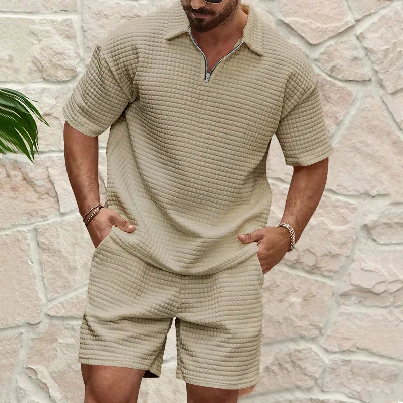 2024 Summer New Men's Casual Trend Fashion Comfortable Solid Color Polo Sport Set