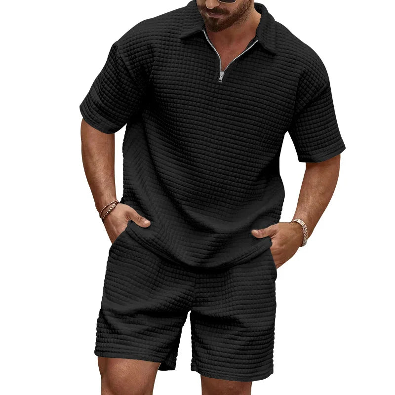 2024 Summer New Men's Casual Trend Fashion Comfortable Solid Color Polo Sport Set