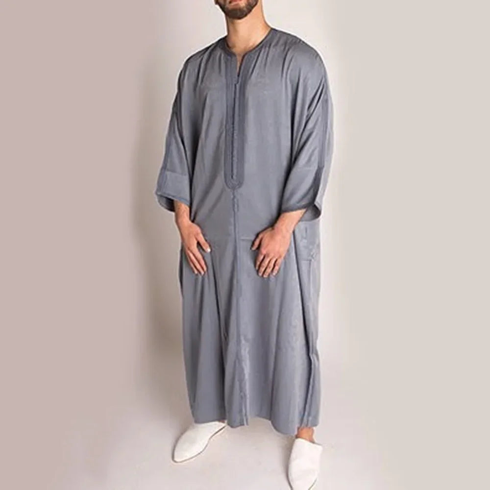 New 2024 Traditional Muslim Clothing Eid Middle East Jubba Thobe Men Thobe Arab Muslim Robes with Long Sleeves Gifts for Husband