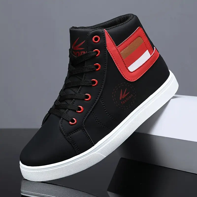 Men's High-Top Skate Sneakers - Versatile, Fashionable Lace-Up Casual Shoes for All Seasons, Durable Rubber Sole