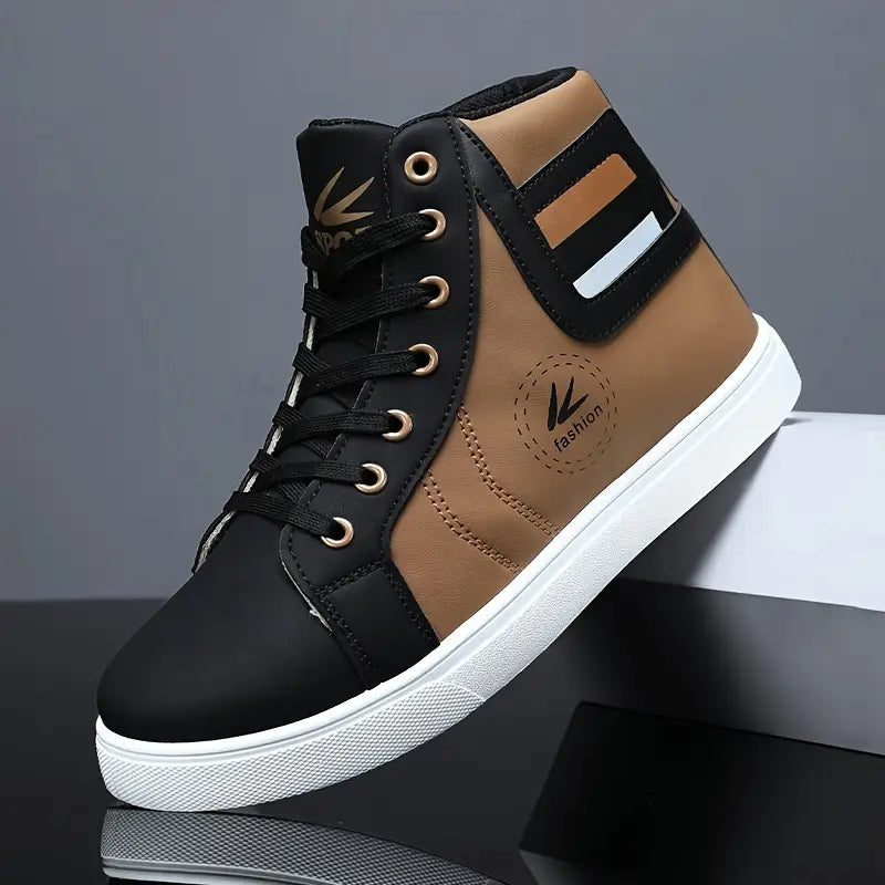 Men's High-Top Skate Sneakers - Versatile, Fashionable Lace-Up Casual Shoes for All Seasons, Durable Rubber Sole