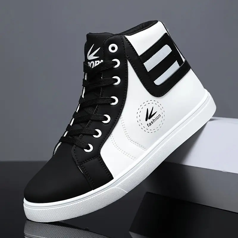 Men's High-Top Skate Sneakers - Versatile, Fashionable Lace-Up Casual Shoes for All Seasons, Durable Rubber Sole