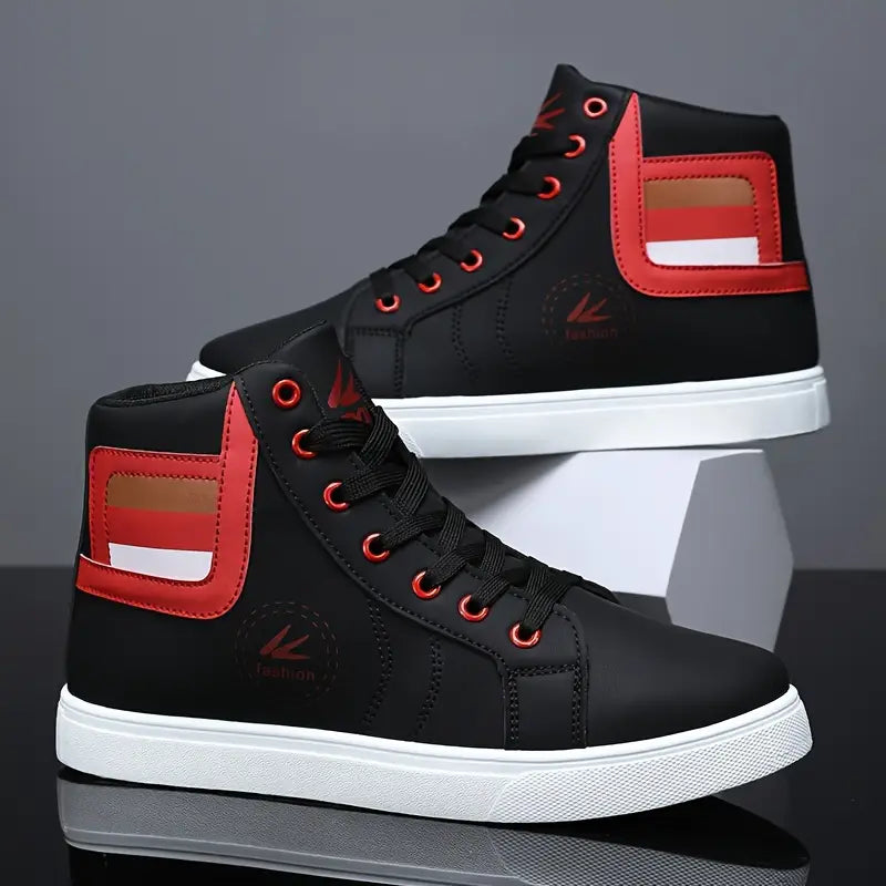 Men's High-Top Skate Sneakers - Versatile, Fashionable Lace-Up Casual Shoes for All Seasons, Durable Rubber Sole